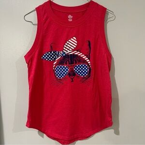 Patriotic Red Tank Top with Cat Graphic